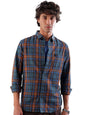 The Indian Garage Co Mens Teal Cotton Slim Fit Full Sleeve Checked Shirt