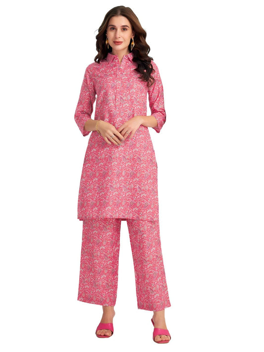 Selvia Co-ords Set for Women | Cotton Blend Top & Trouser Co-ords Set | Formal Co-ords Set for Women | Printed Two Piece Co-ord