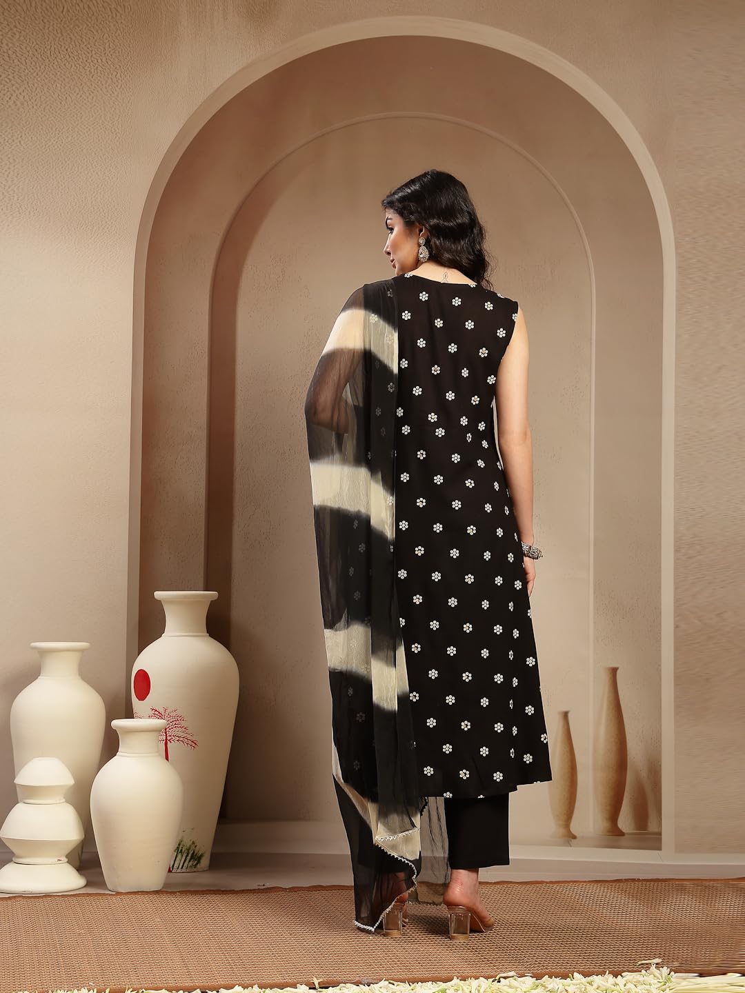 Stylum Womens Floral Printed & Embroidered Rayon A-Line Kurta With Dupatta