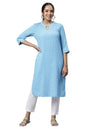 Aurelia Women Ice Blue Dobby Floral Yarn Dyed Straight Kurta_22AUA13342-702535_XS
