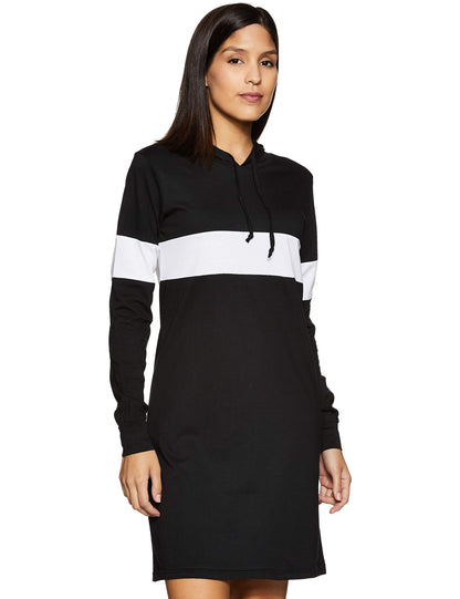 Miss Chase WomenS Super Comfortable Round Neck Full Sleeves Cotton Solid Hooded Knee-Long Dress | 4 Colors(Mcaw17D09-89-62-06, 