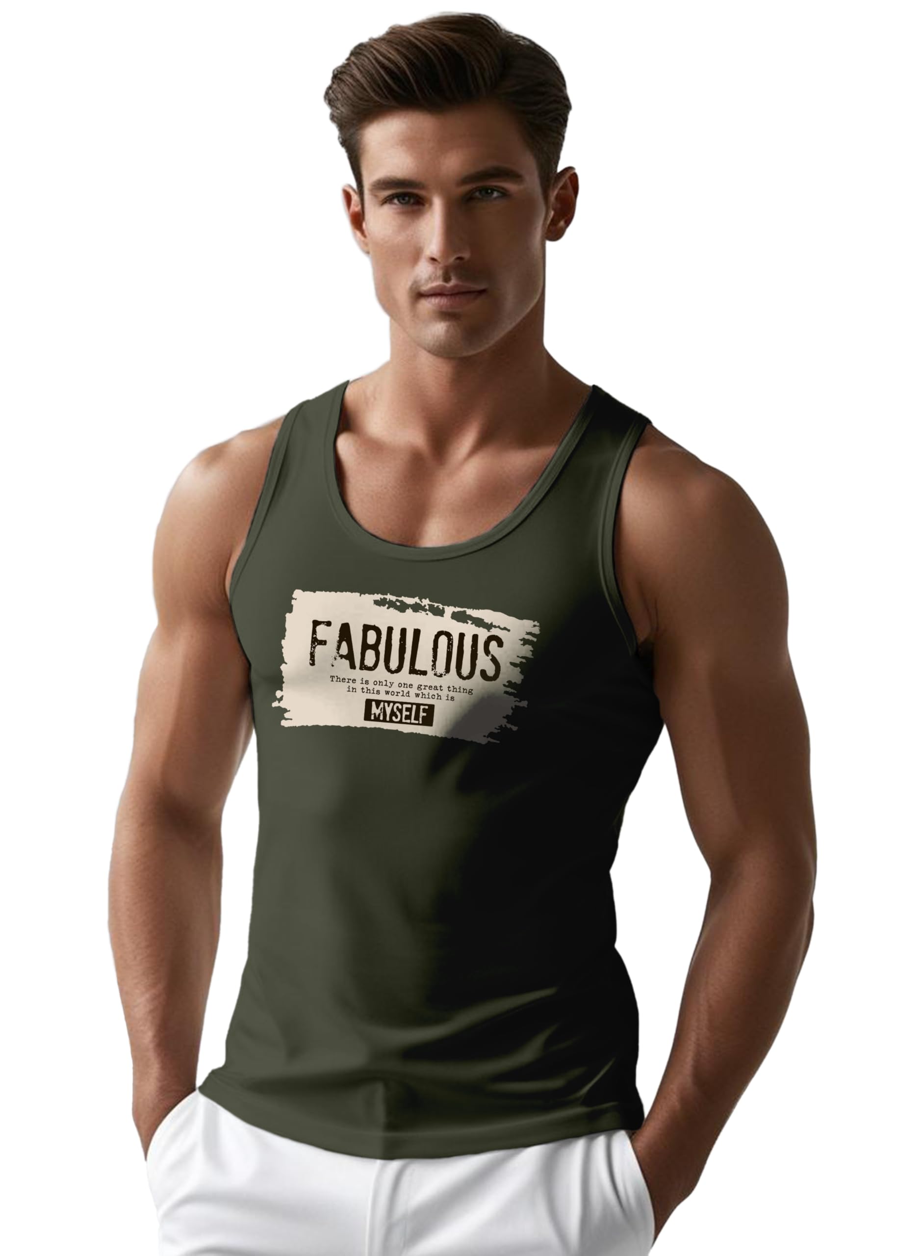 Peppyzone Mens Printed Regular Fit Vest (TT-Trendy-19_Olive4