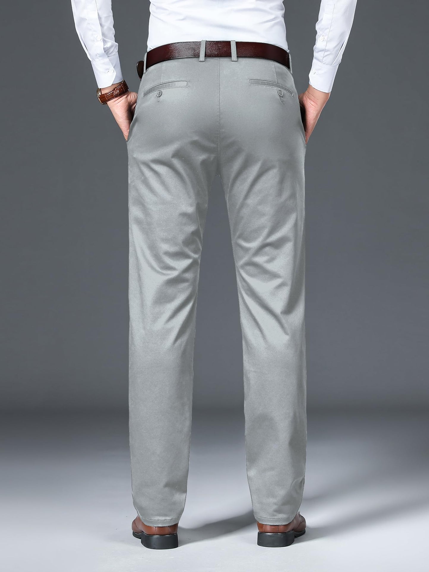 AVANOVA Mens Solid Grey Trousers Light Business Style Slightly Stretch Straight Leg Pants for Outdoor Casual Daily Trouser II M