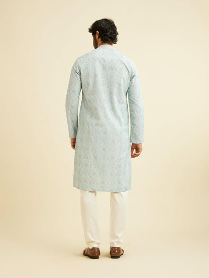 Manyavar MenS Cotton Blend Chikankari Sequined Kurta Pyjama Set (Green,M)