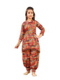Aarika Girls Ethnic Wear Red Colour Abstract Printed Cotton Kurti Patiala Set With Belt (4-10 Years)