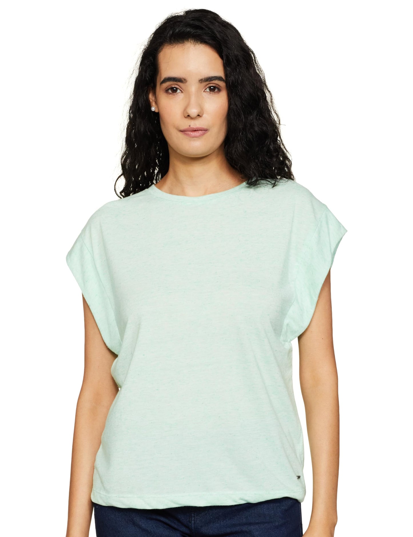 Pepe Jeans Women Polyester Blend Regular Fit Solid T-Shirts,Green,Small