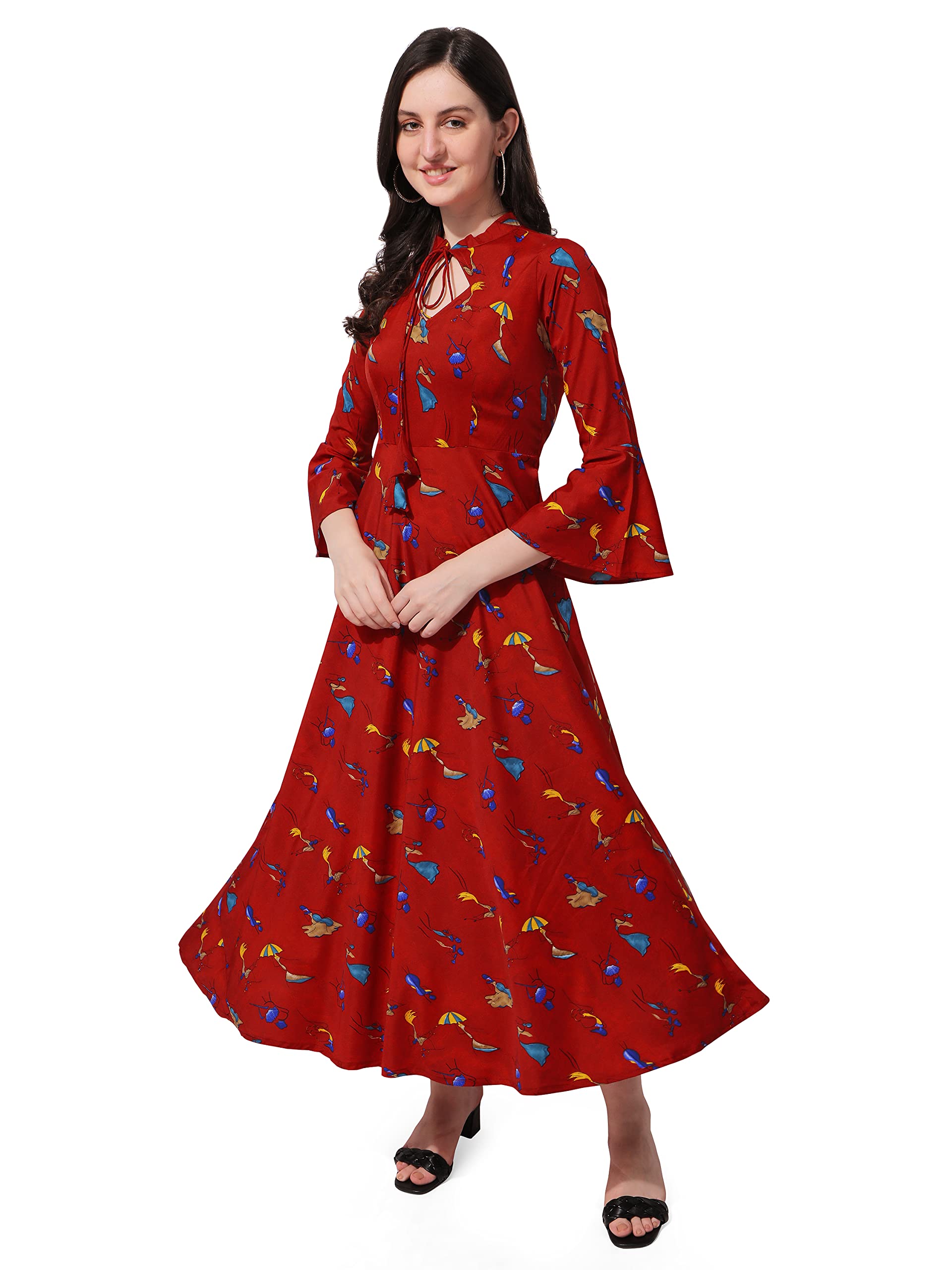 Oomph! WomenS Western & Fusion Wear Long Dresses For Women, Beach, Red - Md436