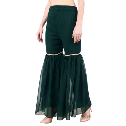 POPWINGS Casual Dark Green Georgette garara Pant for Women