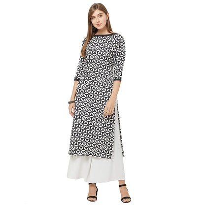 GoSriKi Women's Crepe Straight Kurta (CHAKRI-BLACK & SAAHO-RAMA_Multicolour)