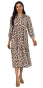 Shasmi Women & Girls Solid Maroon Geometric Print Collared Dress With Long Cuffed Sleeves, Panelled Hem And A Button-Up Front Ga