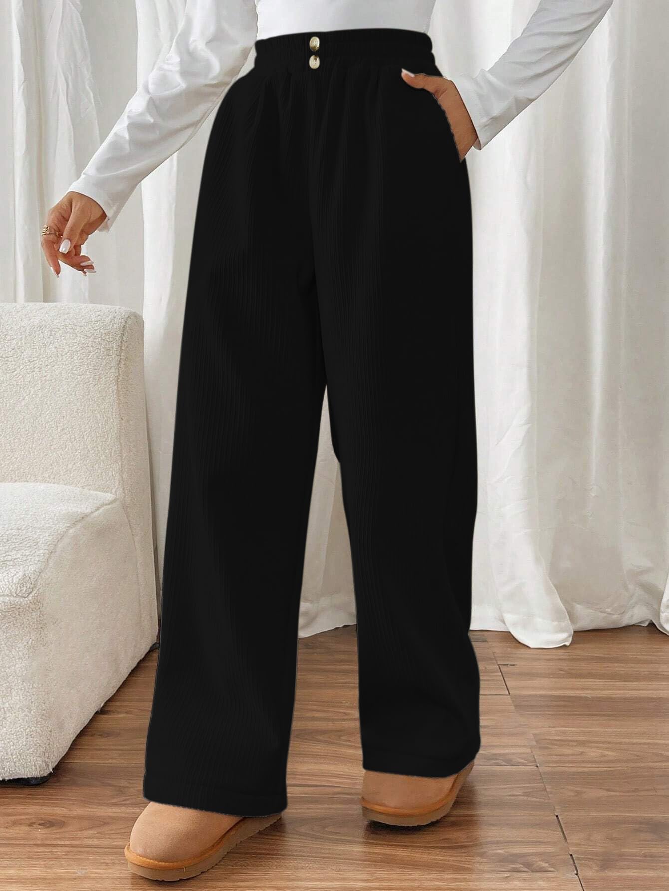 SMOWKLY Authentics Womens Trendy Casual Cotton Blends Stretchable Baggy Loose Trouser with Pockets || High Rise Elastic Waist G