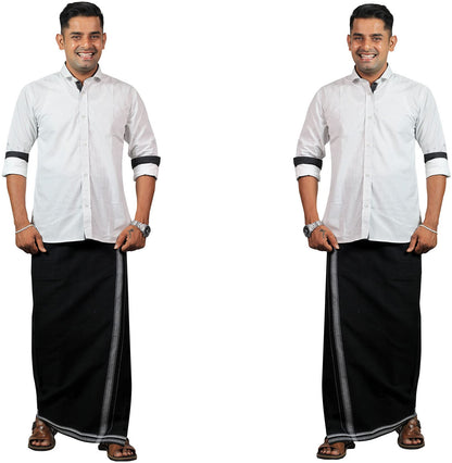 Prakasam Cotton Mens Kerala Thalapathi Border 2Way Pocket (Right &Left Side) Flexi Size (Adjustable) Colour Dhoti With 2 Side Po