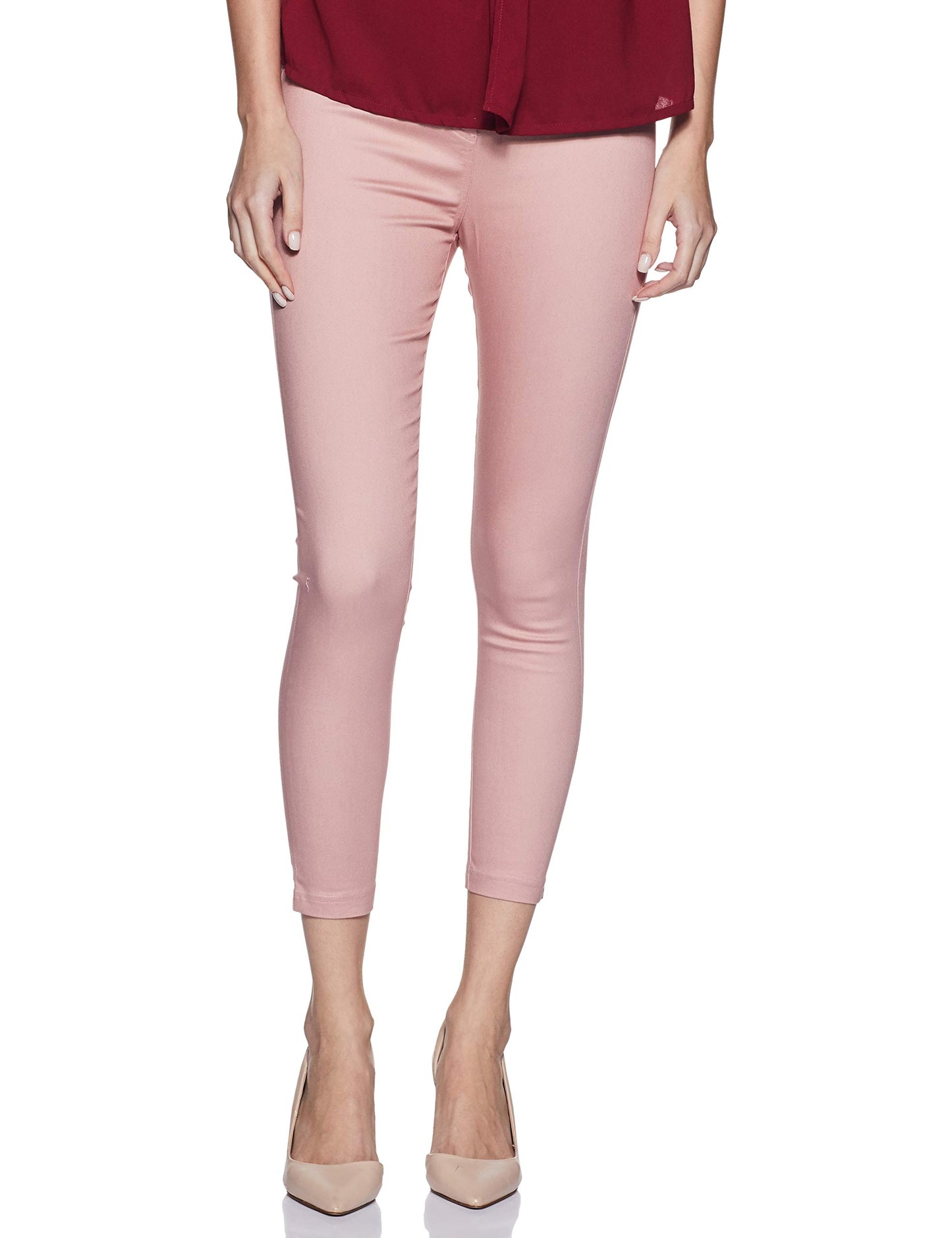 Aurelia Women's Regular Fit Cotton Jeggings (19FEA60068-600742_Pink_Small_Pink_S)
