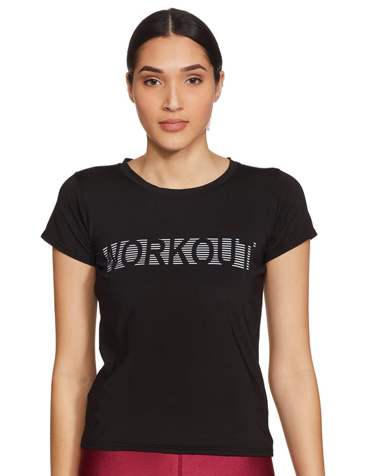Clovia Women Polyester Regular Fit Yoga Shirt (At0112P13M_Black_Medium)