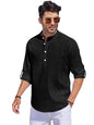 Noble Monk Men Full Sleeve Solid Casual Regular Fit Mandarin/Chinese Collor Short Kurta For Men Black