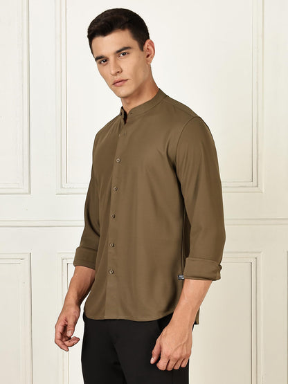 Thomas Scott Mens | Premium | Mandarin Collar | Slim Fit | Long Sleeves | 4 Way Stretch | Coolmax | Knitted | Casual | Shirts f