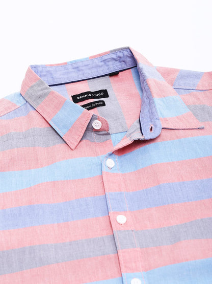 Dennis Lingo MenS Slim Fit Striped Casual Shirt (Red)
