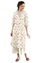 Beige Floral Print Ethnic Kurta Set