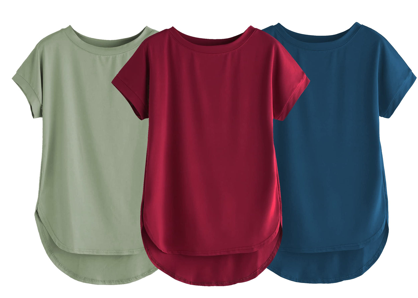 Fabricorn Combo Of Three Plain Maroon, Sage Green And Airforce Blue Round Neck Up And Down Cotton Tshirt For Women (Maroon, Sage