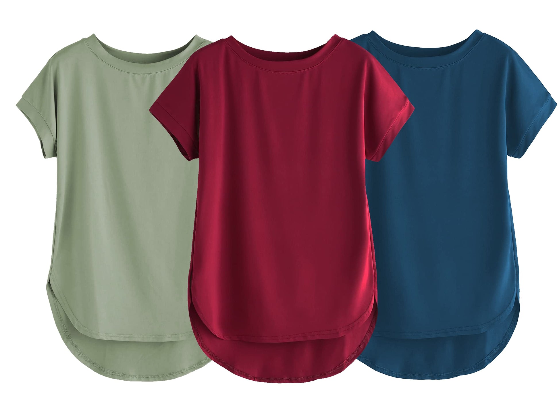 Fabricorn Combo Of Three Plain Maroon, Sage Green And Airforce Blue Round Neck Up And Down Cotton Tshirt For Women (Maroon, Sage