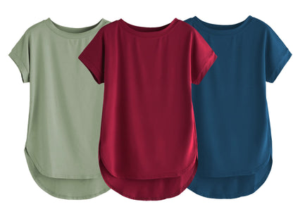 Fabricorn Combo Of Three Plain Maroon, Sage Green And Airforce Blue Round Neck Up And Down Cotton Tshirt For Women (Maroon, Sage