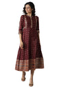 Aurelia Women's Polyester Maroon Print Dress Calf Length (21AUA12392-503458 XS)