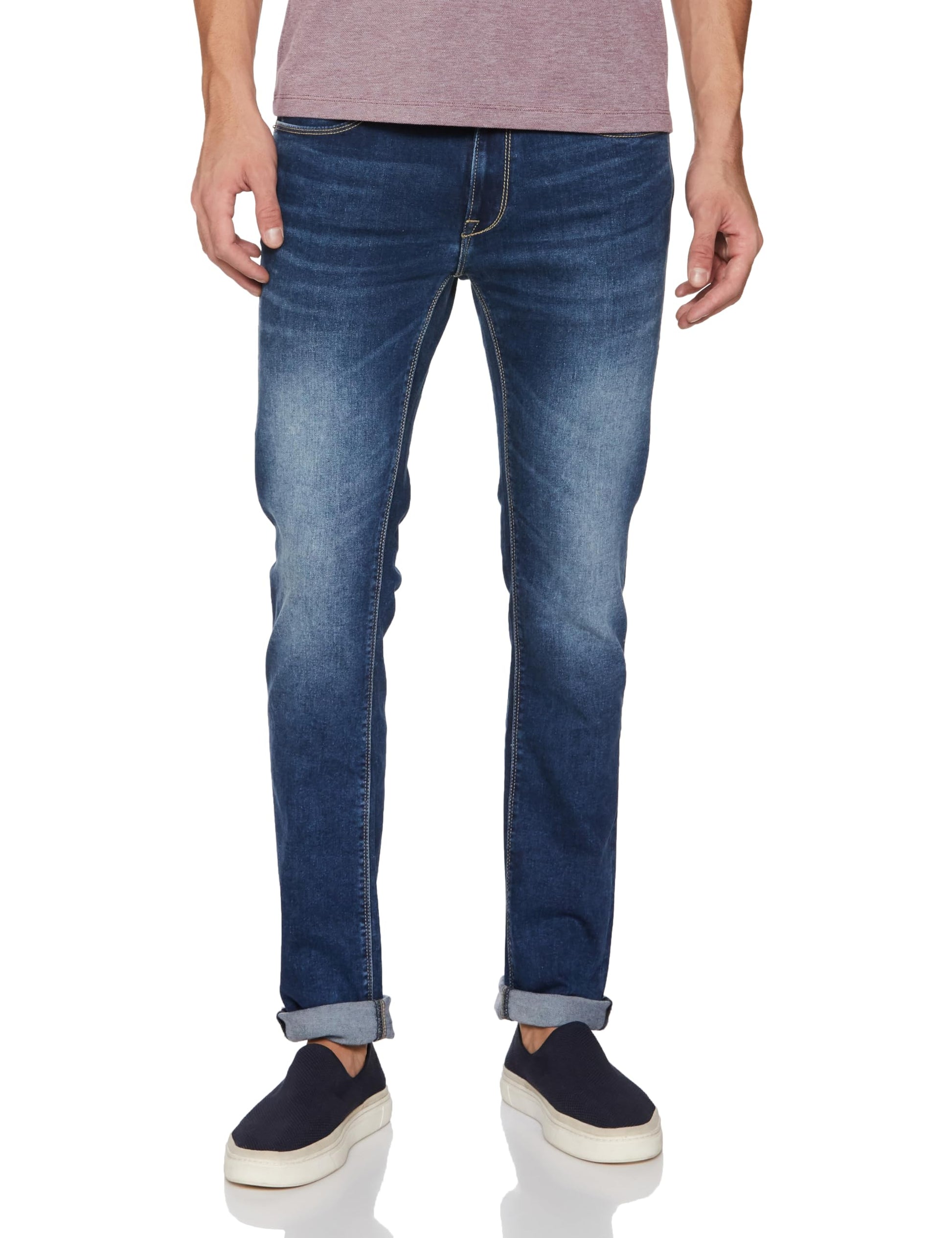 Pepe Jeans Men Mid Rise Slim Jeans (Pm208489Q033_Dark Used_Blue, 34