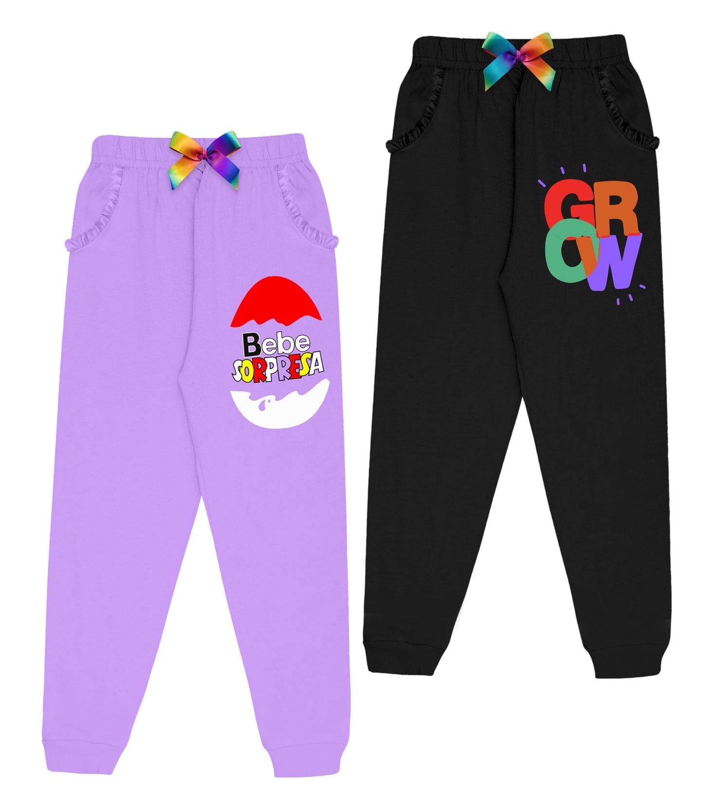 Kyda Kids Cotton Printed Regular Fit Track Pants For Girls (Pack Of 2)