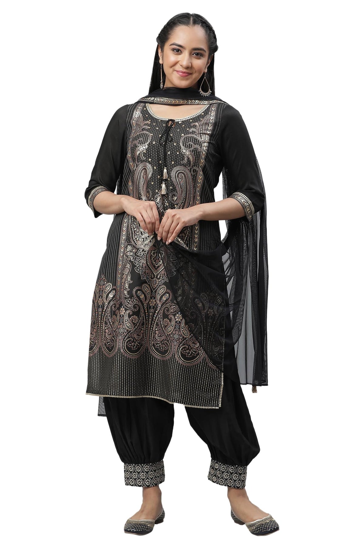 Aurelia Womens Black Hevy Festive Kurta, Salwar and Dupatta Set_23AUD10599-507121_XL