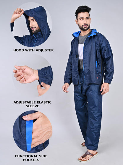 Rupa Rainwear for Men, Deluxe Collection, Waterproof PVC Rain Jacket with Pants and Carry Bag, Pack of 1