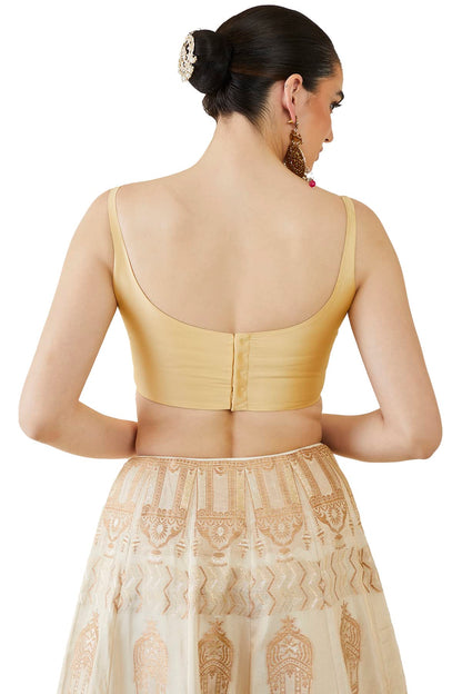 Soch Womens Beige Taffeta Solid Sleeveless Padded Blouse