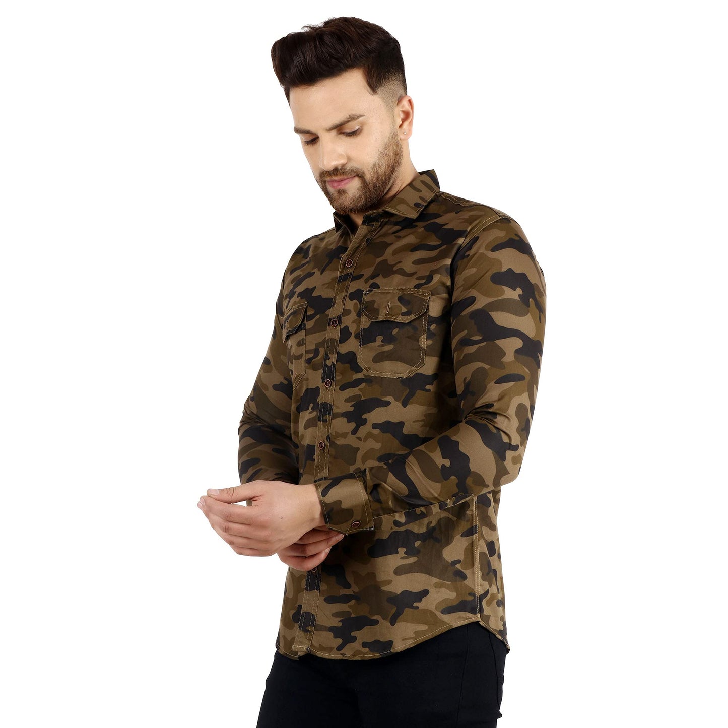 Besix Men Regular Fit Camouflage Shirt, Pure Cotton Spread Collar Casual Shirt, Comfortable & Stylish Outdoor Summer Shirt For M