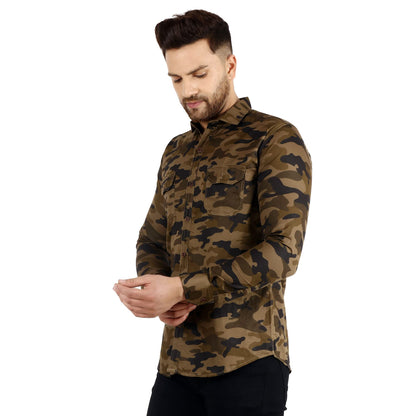 Besix Men Regular Fit Camouflage Shirt, Pure Cotton Spread Collar Casual Shirt, Comfortable & Stylish Outdoor Summer Shirt For M