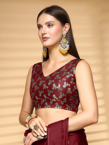OOMPH! Readymade Blouse for Women, Brocade, Sleeveless, V-Neck, rbbl655