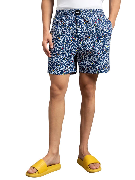 Bewakoof Mens All Over Alphabets Printed Poplin 100% Cotton Regular Fit Boxers 570788_S Blue