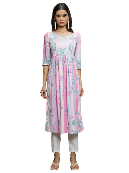 Ketch WomenS Polyester Regular Fit Kurta (Khku000443_Pink Multi