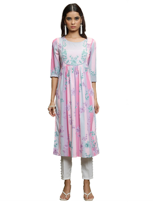 Ketch WomenS Polyester Regular Fit Kurta (Khku000443_Pink Multi