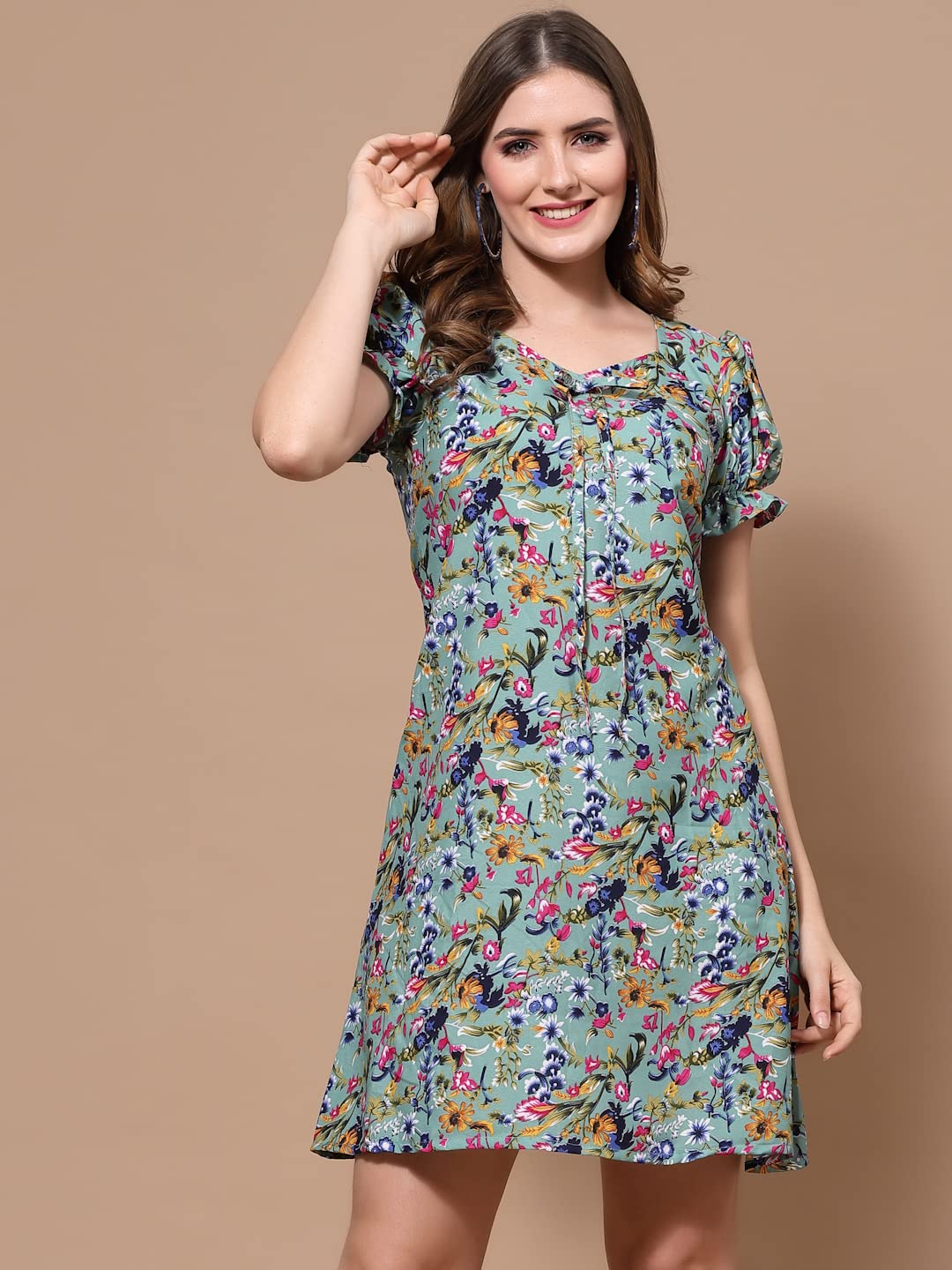 Oomph! Dress For Women Stylish| Summer Vacation Style |Floral Print Puff Sleeve Dress | Lightweight Flared Maxi For Casual & Hol