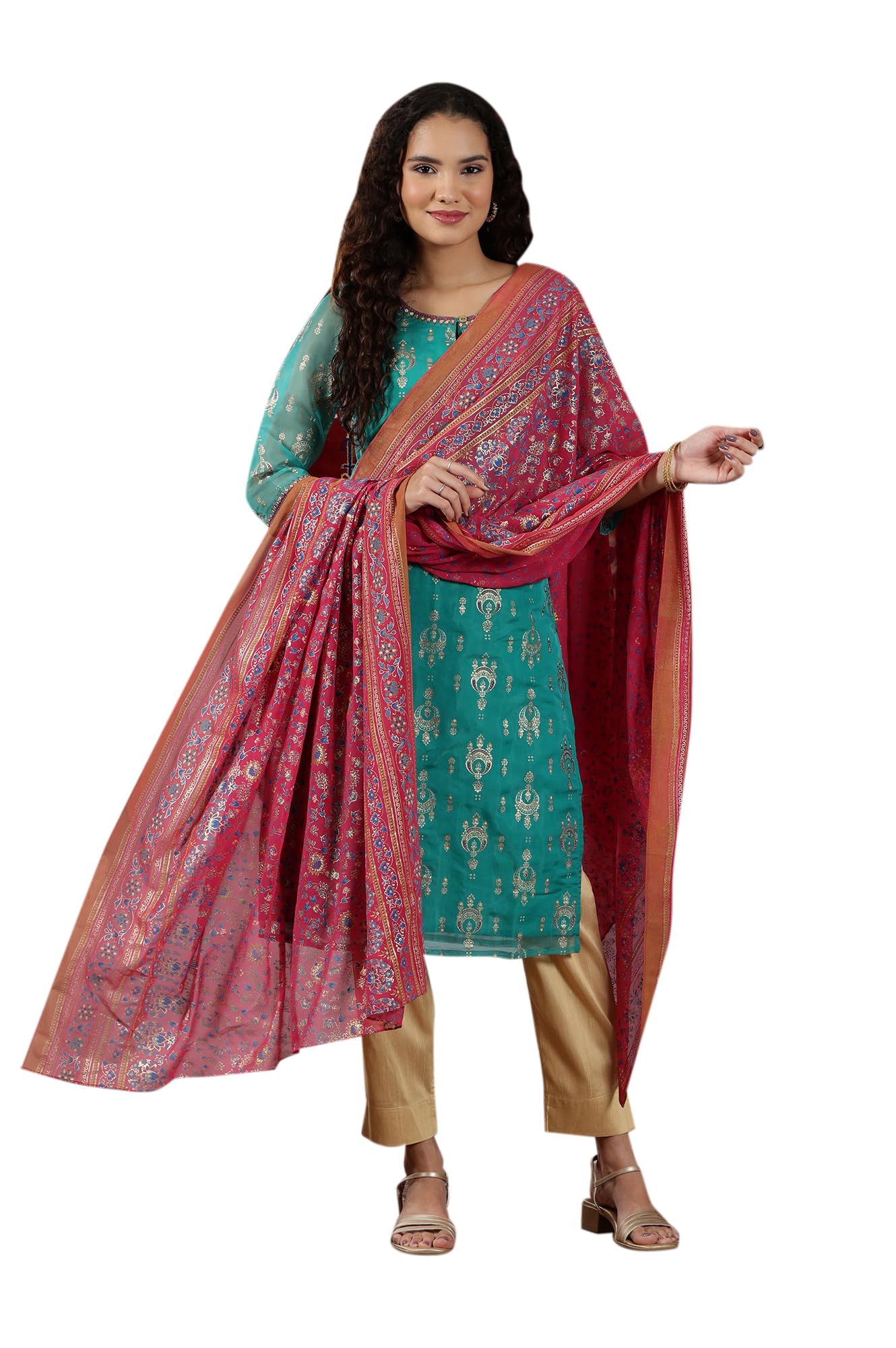 Aurelia Women's Magenta Pink Printed Festive Dupatta