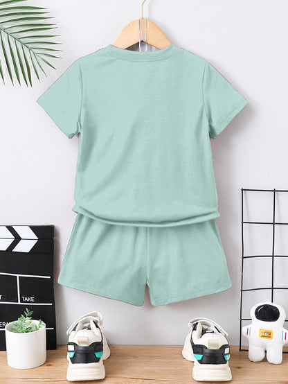 AVANOVA Boys Pista 2pcs/Set Young Boy Loose Comfortable T-Shirt With Los Angeles Print And Shorts, Casual Cute Style Suitable F