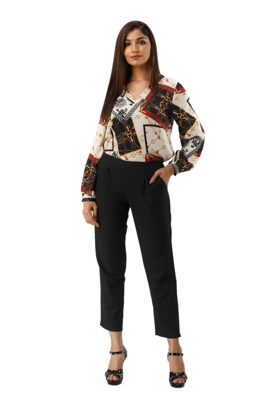 Digital Shopee Women Cotton Wear Casual Regular Fit Elastic Waist Double Side Pocket Trouser Black