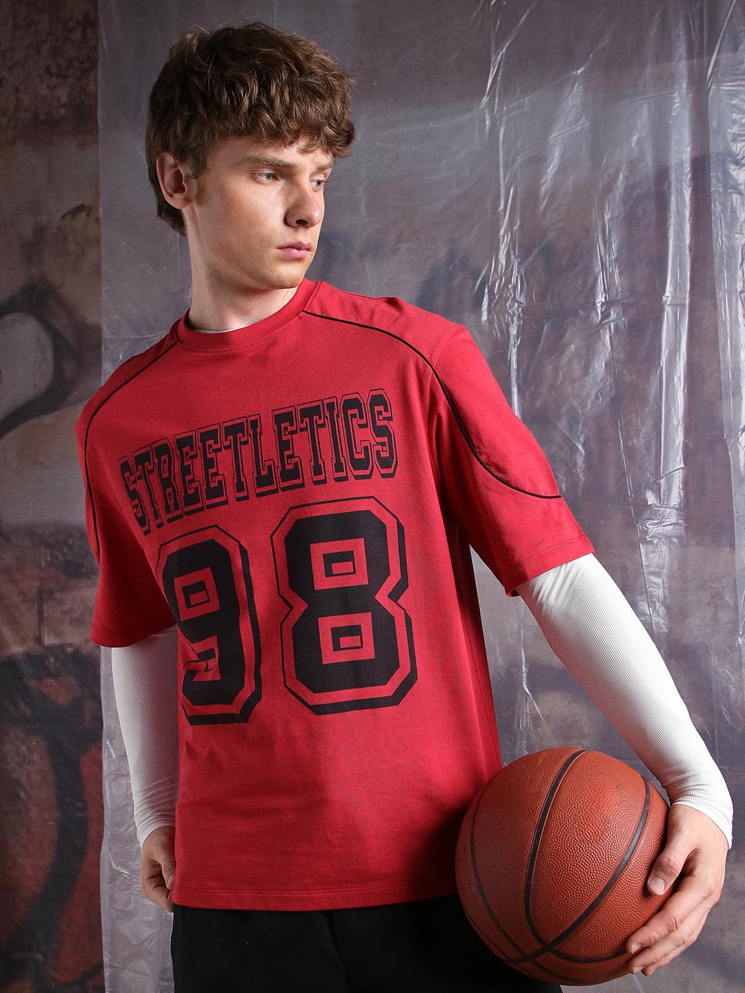 Hubberholme Men Printed Oversized Round Neck Half Sleeves Tshirts 2 Red