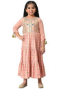 Aurelia Girl's Polyester Fit and Flare Knee-Length Casual Dress (22AUG10252A-506130_Peach