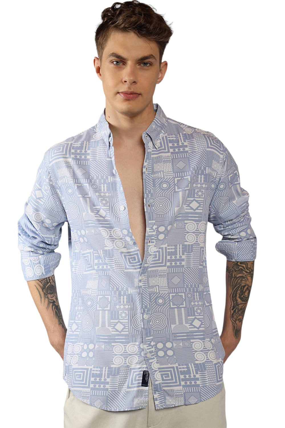 Dennis Lingo MenS| Blue| Full Sleeve| Spread Collar| Printed| Relaxed Fit| Casual Shirt