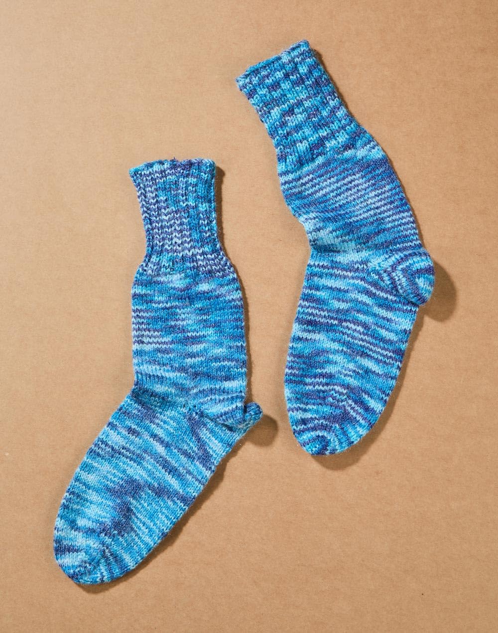 Fabindia Blue Acrylic Printed Pull-on Closure Warmers/winter Socks For Women (Free Size)