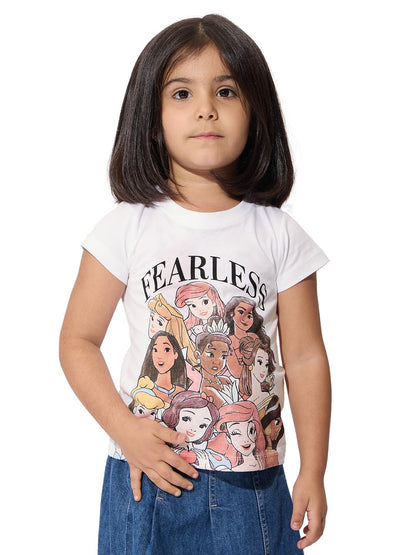 The Souled Store Official Disney Originals: Fearless Princess Girls Short Sleeves Round Neck Green Graphic Printed Regular Fit C