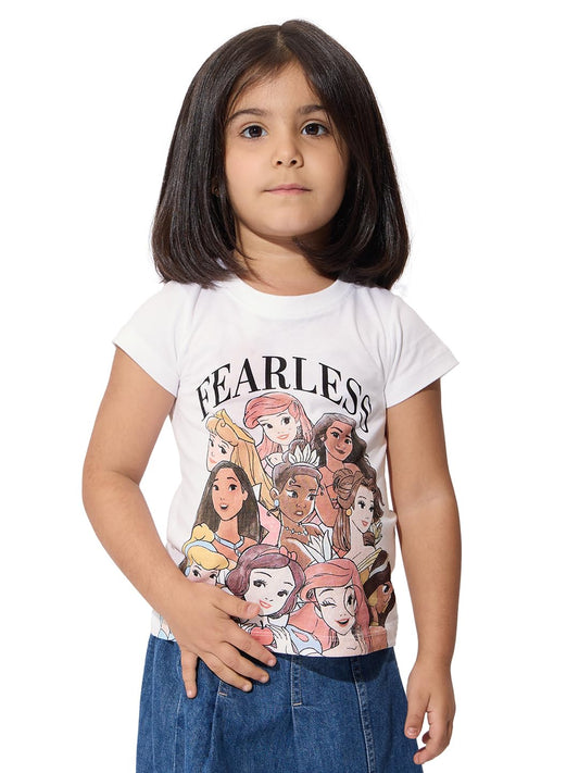 The Souled Store Official Disney Originals: Fearless Princess Girls Short Sleeves Round Neck Green Graphic Printed Regular Fit C