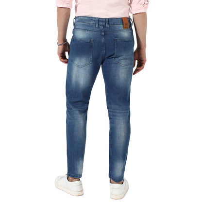 Campus Sutra Mens Blue Tapered Medium-Wash Denim Jeans | Stretchable Cotton Mid-Rise Denim Jeans Crafted with Comfort Fit and H