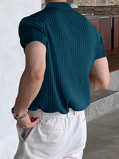 Noble Monk Relax Fit Polo Neck T-Shirt Teal Melange