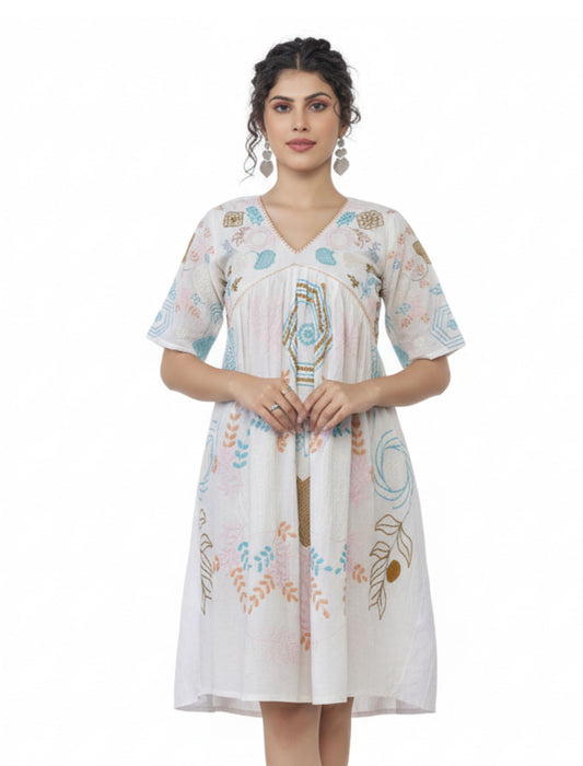 Kesudi WomenS Pure Cotton Heavy Embroidery White Tunic